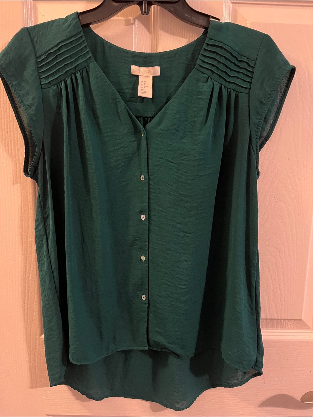 H&M Teal Button-Front Pintuck Cap Sleeve Blouse